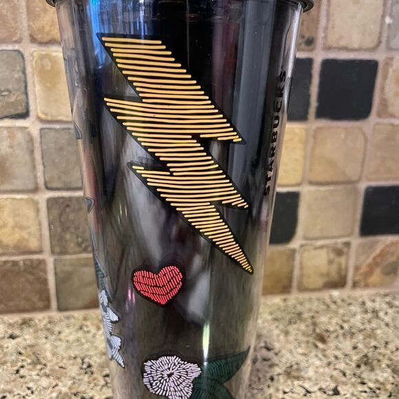 Starbucks LOVE Valentines Rare Tattoo Stitch 24 Ounce Tumbler EUC - Picture 9 of 16
